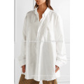 Chemise en satin blanc surdimensionné Fabrication de vêtements de mode en gros femmes (TA4132B)